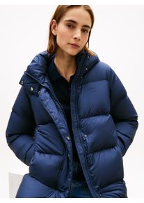 Steppmantel Tommy Hilfiger "MODERN DOWN REG COAT", Damen, Gr. M (38), blau (schwarz night navy), Steppware, Obermaterial: 100% Polyester. F&uuml;llung: 90% Daunen, 10% Federn, unifarben, M&auml;ntel Steppmantel, mit w&auml;rmenden Material gef&uuml;ttert