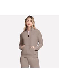 Rollkragenpullover Skechers "GOLUXE RIB 1/4 ZIP", Damen, Gr. L, grau, Obermaterial: 80% Polyester, 20% Elasthan, Pullover Rollkragenpullover