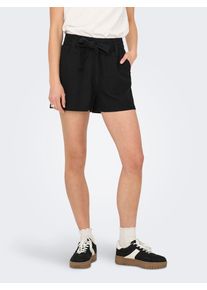 Shorts Only "ONLCARO HW LINEN BL BELT SHORTS CC PNT", Damen, Gr. S (36), N-Gr, schwarz, Web, Obermaterial: 70% Viskose, 30% Leinen, unifarben, regular fit kurz, Hosen Shorts, mit Leinen