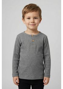 Langarmshirt name it "NMMKAB LS TOP NOOS", Jungen, Gr. 86, mockingbird detail:melange, Feinripp, Obermaterial: 57% Baumwolle, 38% Modal, 5% Elasthan, meliert, normal normal, Rundhals, abgesteppte Kante, Shirts Langarmshirt, Im Henley-Stil - mit kurzer Knopfleise, normal geschnitten
