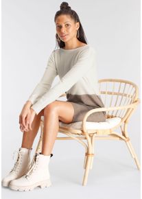 Strickkleid AJC, Damen, Gr. 32, N-Gr, grau (sanftes wei&szlig;, taupe), Feinstrick, Obermaterial: 50% Viskose, 26% Polyamid, 24% Polyester, clean, mehrfarbig, l&auml;ssig geschnitten mini, Rundhals, Rippb&uuml;ndchen, Kleider Strickkleid, mit Rundhalsausschnitt und trendigem Colourblock Design