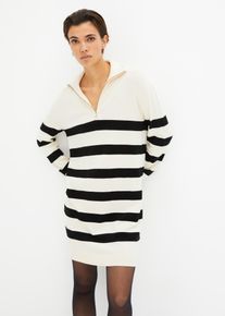 Strickkleid bonprix, Damen, Gr. 36/38 (S), N-Gr, beige (elfenbein, schwarz gestreift), Obermaterial: 70% Viskose, 30% Polyamid, gerade, Kleider Strickkleid, aus Viskose und Polyamid, gerade Passform, mit Streifenmuster
