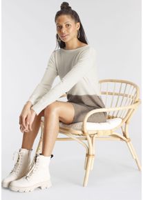 Strickkleid AJC, Damen, Gr. 34, N-Gr, grau (sanftes wei&szlig;, taupe), Feinstrick, Obermaterial: 50% Viskose, 26% Polyamid, 24% Polyester, clean, mehrfarbig, l&auml;ssig geschnitten mini, Rundhals, Rippb&uuml;ndchen, Kleider Strickkleid, mit Rundhalsausschnitt und trendigem Colourblock Design