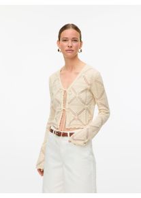 V&eacute;ro Moda Strickjacke VERO MODA "VMLOLA LS V-NECK BOW CARDIGAN NOOS", Herren, Gr. XS, birch, Strick, Obermaterial: 100% Baumwolle, unifarben, regular fit kurz, V-Ausschnitt, Strickjacken Strickjacke, Baumwolle, regular fit