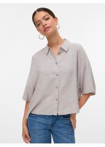 V&eacute;ro Moda Hemdbluse VERO MODA "VMLINN LINEN 2/4 SHORT SHIRT WVN NOOS", Damen, Gr. XS, grau (moon rock detail:melange), Web, Obermaterial: 55% Leinen, 45% Viskose, meliert, regular fit, Blusen Hemdbluse