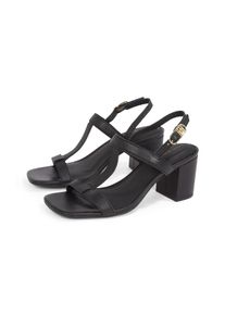 Sandalette Tommy Hilfiger "LEATHER BLOCK HEEL SANDAL", Damen, Gr. 36, schwarz, Leder, Schuhe Sandalette, Abendschuh, Partyschuh mit verstellbarer Schnalle, schmale Form