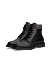 Schn&uuml;rboots Tommy Hilfiger "HILFIGER COMFORT LWT WRM MX BOOT", Herren, Gr. 40, schwarz, Leder, Schuhe Schn&uuml;rboots, Herbstboots, Schn&uuml;rstiefelette mit Logo-Aufn&auml;her an der Schuhzunge