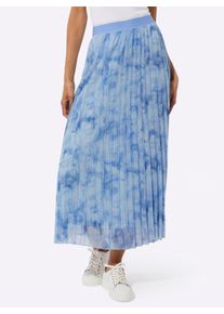 CR&Eacute;ATION L Plisseerock CREATION L, Damen, Gr. 46, himmelblau, ecru, bedruckt, 100% Polyester, gemustert, wadenlang, R&ouml;cke Plisseerock