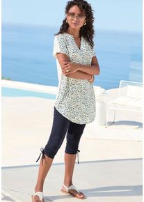 Beach Time Longshirt BEACHTIME, Damen, Gr. 44/46, wei&szlig;, blau bedruckt, Jersey, Obermaterial R&uuml;ckenteil: 100% Viskose. Obermaterial Vorderteil: 100% Viskose, bedruckt, figurumspielend Po-bedeckend, V-Ausschnitt, angeschnitten, Shirts Longshirt, aus Materialmix, Topseller