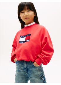 Sweatshirt Tommy Hilfiger "TOMMY WAVE FLAG CREWNECK", M&auml;dchen, Gr. 6 (116), rot alert, Sweatware, Obermaterial: 68% Baumwolle, 32% Polyester, gestreift, relaxed fit h&uuml;ftlang, Rundhals, Raglan&auml;rmel Rippstrickb&uuml;ndchen, Sweatshirts Sweatshirt, Kinder bis 16 Jahre, verdeckter Saum, relaxed fit