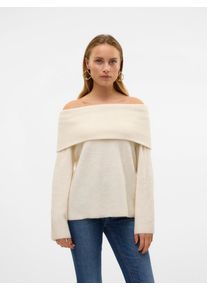 V&eacute;ro Moda Strickpullover VERO MODA "VMERA LS OFF SHOULDER PULLOVER GA NOOS", Damen, Gr. M, birch detail:with melange, Strick, Obermaterial: 52% Polyester, 40% Polyacryl, 5% Wolle, 3% Elasthan, meliert, regular fit h&uuml;ftbedeckend, Carmenausschnitt, Pullover Strickpullover