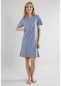 Nachthemd Tom Tailor, Damen, Gr. 36, N-Gr, blau, mittel, punkte, Single Jersey, Obermaterial: 100% Baumwolle, Kleider Nachthemd