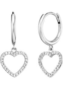 Paar Creolen Engelsrufer "Herz", silber (silberfarben, kristallwei&szlig;, kristallwei&szlig;), Ohrringe, Damen, Silber 925 (Sterlingsilber), Paar Creolen, Made in Germany - mit Zirkonia (synth.)