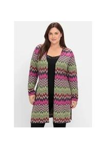 Longstrickjacke sheego BY JOE BROWNS, Damen, Gr. 56/58, lila (beere, gemustert), 100% Viskose, gemustert, mehrfarbig, Strickjacken Longstrickjacke