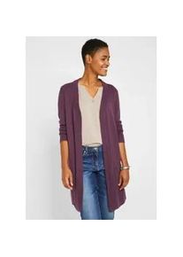 Longstrickjacke bonprix, Damen, Gr. 52/54 (XXL), holunderbeere, Strick, Obermaterial: 50% Baumwolle, 50% Polyacryl, oversize kniefrei, V-Ausschnitt, Strickb&uuml;ndchen, Strickjacken Longstrickjacke, Oversize-Passform, kuschelig weicher Strick, ohne Verschluss