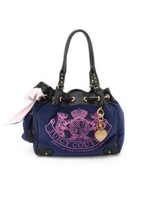 Tragetasche Juicy Couture "DAYDREAMER CLASSIC CREST LARGE DOUBLE HANDLE BAG.. Damen", Damen, Gr. onesize, blau depths, Baumwolle, Polyurethan, Taschen, Tragetasche Damen, Shopper, Einkaufstasche, Fashion, Lifestyle, Sale