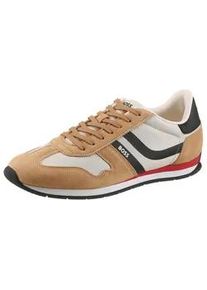 Sneaker BOSS ORANGE "Levon_Runn_", Herren, Gr. 43, taupe kombiniert, Lederimitat, Textil, kontrastfarbene Details, unifarben mit Farbeins&auml;tzen, Schuhe Sneaker, Freizeitschuh, Halbschuh, Schn&uuml;rschuh mit Kontrastbes&auml;tzen