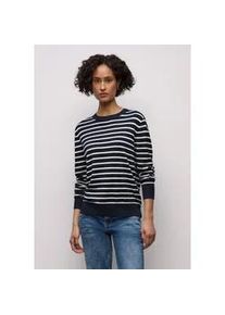 Rundhalspullover Street One, Damen, Gr. 36, tiefblau, Stoff, 86% Viskose, 14% Polyester, gestreift, normal normal, Rundhals, Rippb&uuml;ndchen, Pullover Rundhalspullover, im Streifendesign