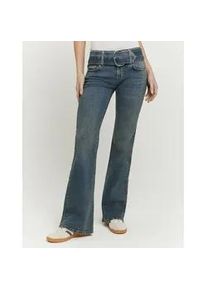 Bootcut-Jeans Tally Weijl "SPADECINTY", Herren, Gr. 42, N-Gr, medium indigowashusedeffects6, Denim/Jeans, Obermaterial: 92% Baumwolle, 6% Elastomultiester, 2% Elasthan, Abriebeffekte, bootcut fit lang, Jeans, Baumwollmischung, Mid Waist mit Bootcut und G&uuml;rtel