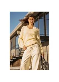 Rundhalspullover SENSES.THE LABEL, Damen, Gr. L, buttergelb, Strick, Material: 45% Polyacryl, 30% Polyamid, 15% Wolle, 10% Mohair, unifarben, regular fit normal, tiefer Rundhals, eingesetzt Rippb&uuml;ndchen, Pullover Rundhalspullover, mit weiten &Auml;rmeln