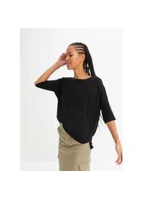 T-Shirt bonprix, Damen, Gr. 56/58 (XXXL), schwarz, Obermaterial: 95% Viskose, 5% Elasthan, oversize, Shirts T-Shirt, Oversize-Passform, 3/4-&Auml;rmel, U-Boot Ausschnitt