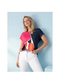 T-Shirt Heine "Druck-Shirt", Damen, Gr. 46, orange, marine, bedruckt, 95% Viskose, 5% Elasthan, gemustert, mehrfarbig, Rundhals, Shirts T-Shirt