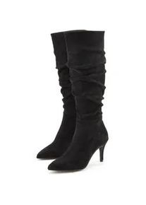 Rei&szlig;verschlussstiefel Lascana, Damen, Gr. 41, schwarz, Obermaterial: 100% Textilmaterial. Decksohle: 100% Textilmaterial. Futter: 100% Textilmaterial. Laufsohle: 100% Synthetik, unifarben, Schuhe Rei&szlig;verschlussstiefel, mit modischer Raffung, Langschaft, High-Heel Stiefelette,Slouchy Boots