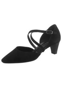 Spangenpumps Gabor, Damen, Gr. 37, schwarz, Ziegenveloursleder, Schuhe Spangenpumps, Abendschuh, Festtagsschuh, Trichterabsatz mit Stretcheinsatz