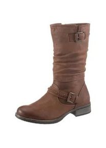 Stiefel Rieker, Damen, Gr. 38, Normalschaft, braun (cognac, used), Lederimitat, used, Schuhe Stiefel, Boots, Winterboots, Blockabsatz mit gerafftem slouchy-Schaft