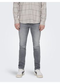 Only & Sons Slim-fit-Jeans ONLY & SONS "ONSLOOM SLIM LBD 8263 AZG DNM NOOS", Herren, Gr. 31, L&auml;nge 34, blau (light grau denim), Denim/Jeans, Obermaterial: 98% Baumwolle, 2% Elasthan, Abriebeffekte, schmal kn&ouml;chellang, Jeans Slim-fit-Jeans