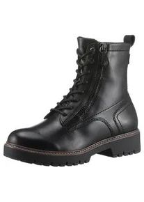 Schn&uuml;rboots Tamaris, Damen, Gr. 38, schwarz, Glattleder, Lederimitat, unifarben, Schuhe Schn&uuml;rboots, Blockabsatz, Schn&uuml;rstiefelette, Combat-Boots mit Kontrast-Rahmennaht