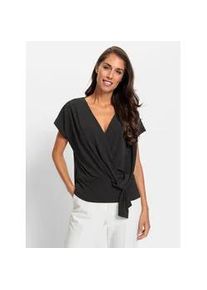 Wickelshirt Heine "Wickelshirt", Damen, Gr. 48, schwarz, 95% Polyester, 5% Elasthan, unifarben, V-Ausschnitt, Shirts