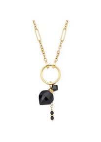 Kette mit Anh&auml;nger Leonardo "Halskette Delica Clip&Mix", schwarz (gelbgoldfarben, schwarz), Halsketten, Damen, Edelstahl, L: 80 B: 63mm, mit Achat, B:63mm