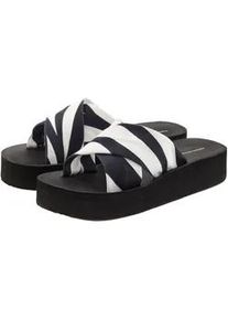 Pantolette French Connection "Sandale, Badeschuh, Mule, offener Schuh, Badelatsche, Badeschlappe", Damen, Gr. 38, schwarz (schwarz, wei&szlig;), Obermaterial: 100% Textilmaterial. Decksohle: 100% Synthetik. Futter: 100% Textilmaterial. Laufsohle: 100% Synthetik, Schuhe Pantolette, Badepantolette mit wasserabweisender und leichter Sohle VEGAN