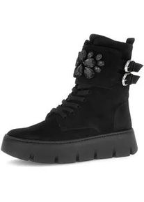 Schn&uuml;rboots Gabor, Damen, Gr. 39, schwarz, Veloursleder, unifarben, Schuhe Schn&uuml;rboots