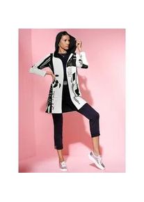 CR&Eacute;ATION L Longstrickjacke CREATION L, Damen, Gr. 50, ecru, schwarz, gemustert, 45% Baumwolle, 45% Modal, 10% Polyamid, gemustert, Strickjacken Longstrickjacke