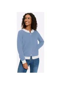 Strickjacke Heine, Damen, Gr. 34, bleu, ecru, 100% Baumwolle, gemustert, mehrfarbig, unifarben, Strickjacken Strickjacke