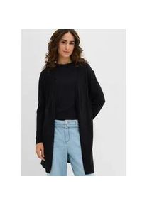 Longstrickjacke bonprix, Damen, Gr. 40/42 (M), schwarz, Feinstrick, Obermaterial: 100% Baumwolle, unifarben, gerade ca. Mitte Oberschenkel, Rundhals, Strickjacken Longstrickjacke, gerade Passform, unifarben, aus Baumwolle