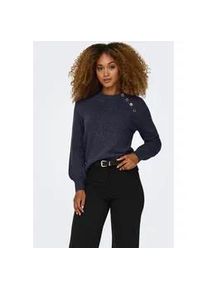 Rundhalspullover Only "ONLEMMA LS BUTTON ONECK EX KNT", Damen, Gr. XS, night sky, Strick, Obermaterial: 50% Polyacryl, 50% Polyester, unifarben, regular fit normal, Rundhals, Rippstrickb&uuml;ndchen, Pullover Rundhalspullover, Kunstfaser, regular fit