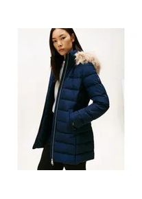 Steppmantel Tommy Hilfiger "MW DOWN SLIM COAT WITH FUR", Damen, Gr. L (40), blau (schwarz night navy), Steppware, Obermaterial: 100% Polyester, unifarben, slim fit, M&auml;ntel Steppmantel, mit Fellimitat