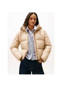 Tommy Hilfiger Steppjacke TOMMY JEANS "TJW HOODED PUFFER JACKET", Damen, Gr. M (38), malted milk, Web, Obermaterial: 100% Nylon, unifarben, regular fit, Jacken Steppjacke