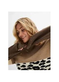 Strickpullover bonprix "Oversize-Pullover", Damen, Gr. 48/50 (XL), braun (braun, taupe, creme leo bedruckt), Strick, Obermaterial: 75% Polyacryl, 22% Polyester, 3% Elasthan, gemustert, oversize h&uuml;ftbedeckend, Rundhals, Rippstrickb&uuml;ndchen, Pullover Strickpullover, mit gemustertem Design, mit Glitzergarn Details, Materialmix