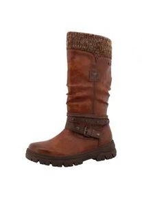 Winterstiefel Mustang SHOES "Tabitha", Damen, Gr. 38, Normalschaft, braun (cognac), Lederimitat, Textil, used, Schuhe Winterstiefel, Stiefel mit Zierriemchen und Blockabsatz