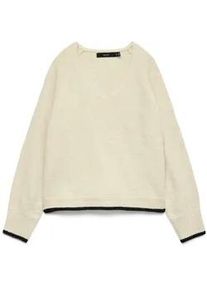 V&eacute;ro Moda Strickpullover VERO MODA "VMAQUARIUS LS V-NECK RAGLAN PULLOVER BF", Damen, Gr. M, birch detail:with melange, schwarz contrast edge, Strick, Obermaterial: 65% Polyester, 13% Nylon, 13% Polyacryl, 6% Wolle, 3% Elasthan, meliert, regular fit, Rundhals, Pullover Strickpullover