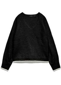 V&eacute;ro Moda Strickpullover VERO MODA "VMAQUARIUS LS V-NECK RAGLAN PULLOVER BF", Damen, Gr. XS, schwarz detail:with birch contrast edge, Strick, Obermaterial: 65% Polyester, 13% Nylon, 13% Polyacryl, 6% Wolle, 3% Elasthan, meliert, regular fit, Rundhals, Pullover Strickpullover