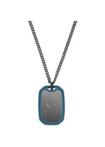 Giorgio Armani Kette mit Anh&auml;nger ARMANI EXCHANGE "Schmuck Geschenk Edelstahl, Silikon", gunfarben, blau, Halsketten, Damen, Edelstahl Silikon, L: 70 B: 2mm, Edelstahl, Silikon, B:2mm