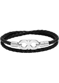 Wickelarmband Emporio Armani "Schmuck Geschenk Edelstahl, Leder", edelstahlfarben, schwarz, Armb&auml;nder, Damen, 42,5cm, Edelstahl Leder, Edelstahl, Leder, Wickelarmband
