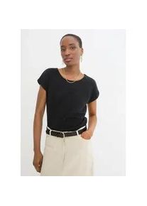 T-Shirt bonprix, Damen, Gr. 48/50 (XL), schwarz, Jersey, Obermaterial: 85% Baumwolle, 15% Seide, unifarben, oversize Po-bedeckend, Rundhals, angeschnitten Umschlagsaum, Shirts T-Shirt, Oversize-Passform, Kurzarm-Design, f&uuml;r Fr&uuml;hling und Sommer