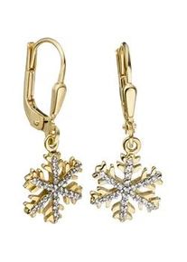 Paar Ohrh&auml;nger Jobo "Ohrringe Goldohrringe Schneeflocke 25 mm", gelbgold 333, wei&szlig;, Ohrringe, Damen, Gelbgold 333, 333 Gold mit 50 Zirkonia