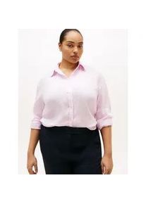Langarmbluse Tommy Hilfiger Curve "CRV ESS LINEN ROUND HEM SHIRT", Damen, Gr. 50, lila powder, Web, Obermaterial: 100% Leinen, unifarben, oversize normal, 1-Knopf-Manschette, Blusen, in gro&szlig;en Gr&ouml;&szlig;en, oversize